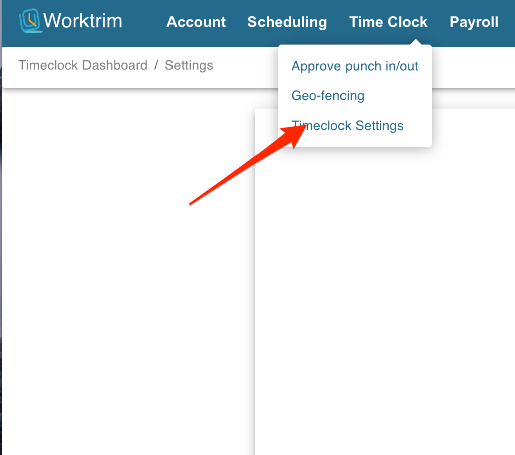 Worktrim time and attendance settings