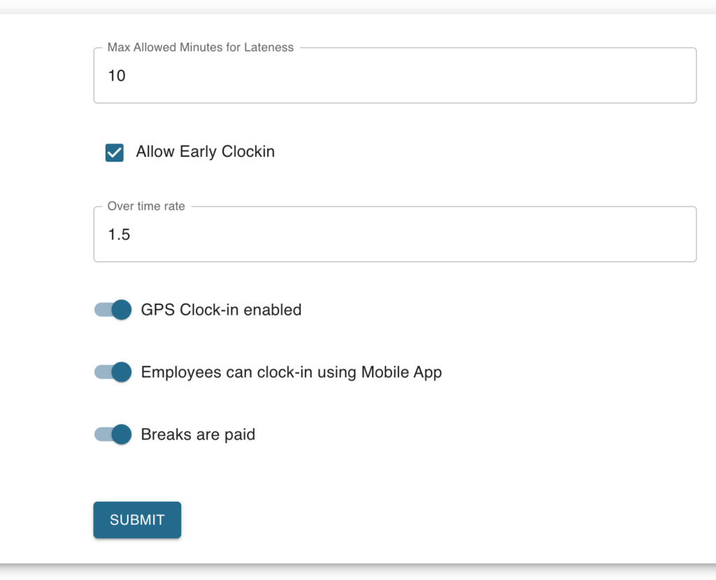 worktrim timecard settings 